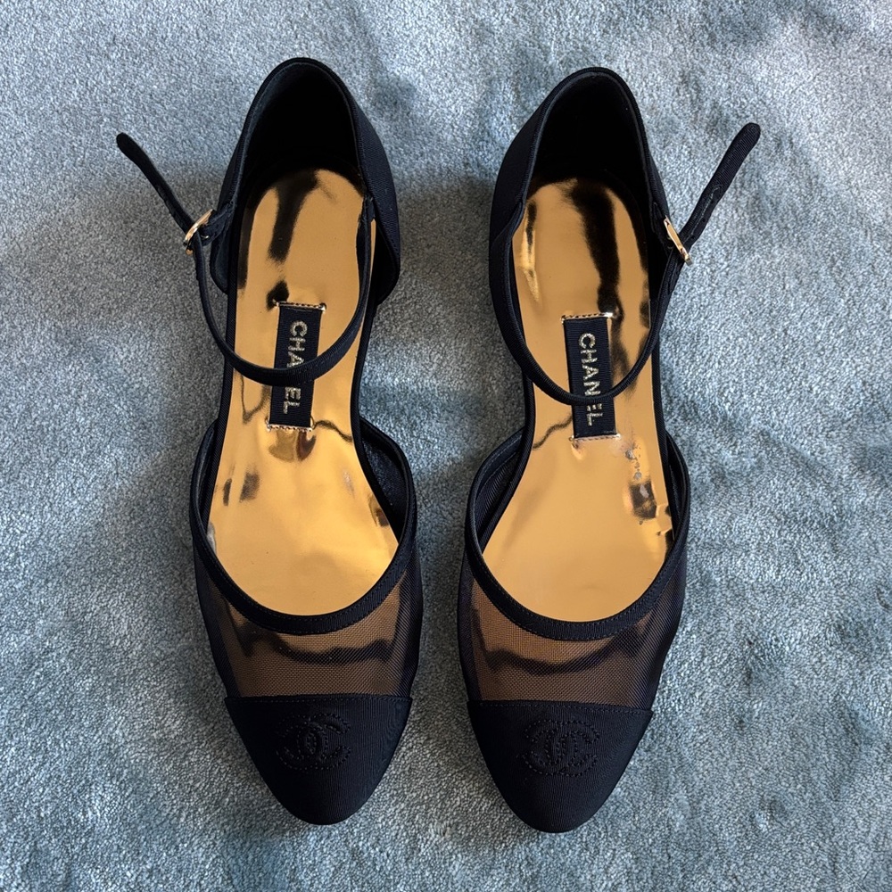 CHANEL Black Mesh Mary Janes